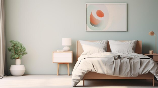 Photo zen minimalism bedroom with soft color palette and highquality bedding