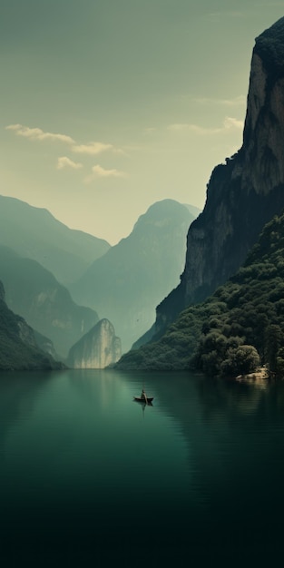 Zen Minimalism Moody River Surrounded By Mountains