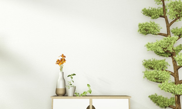Zen moderne lege kamer, minimalistisch design in Japanse stijl. 3D-weergave