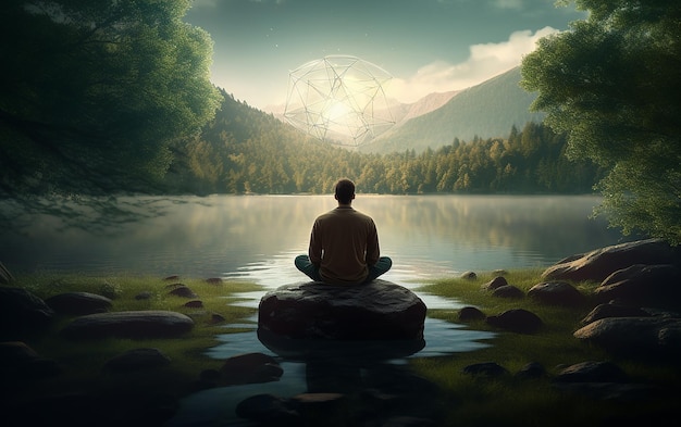 Zen Moments Generative AI Image of Person Meditating in Nature