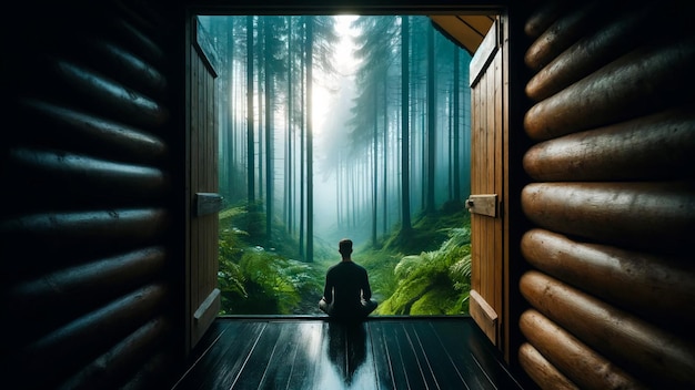 Photo zen moments in secluded forest cabin