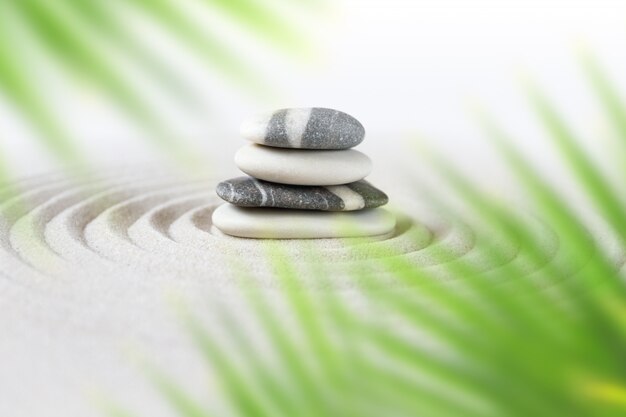 Zen natural japanese garden with balancing stones