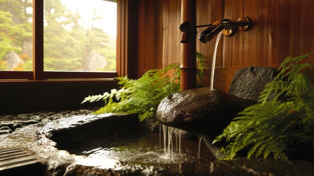 Foto zen oasis tranquil stone bamboo shower experience