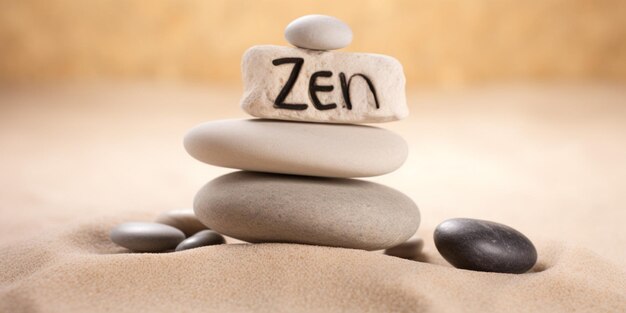 Foto zen su un mucchio di pietre con sopra la parola zen