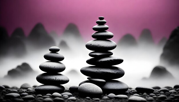 Foto zen rock stacking illustration pittura digitale opere d'arte smooth stone yoga relax design di sfondo