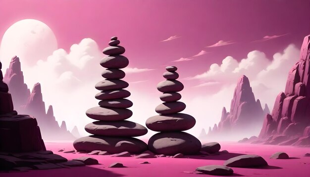 Zen Rock Stacking Illustration Digitale schilderkunst Smooth Stone Yoga Relax Achtergrondontwerp