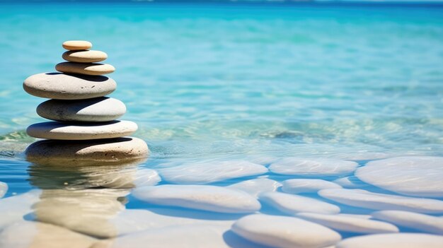 Zen rocks pile of pebbles on the beach spa