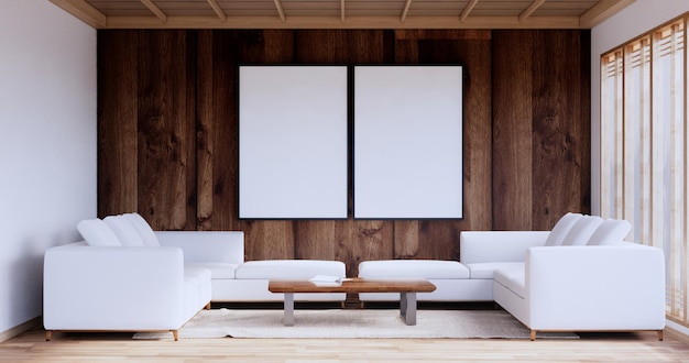 Дизайн интерьера комнаты дзен с отделкой в японском стиле3D рендеринг
