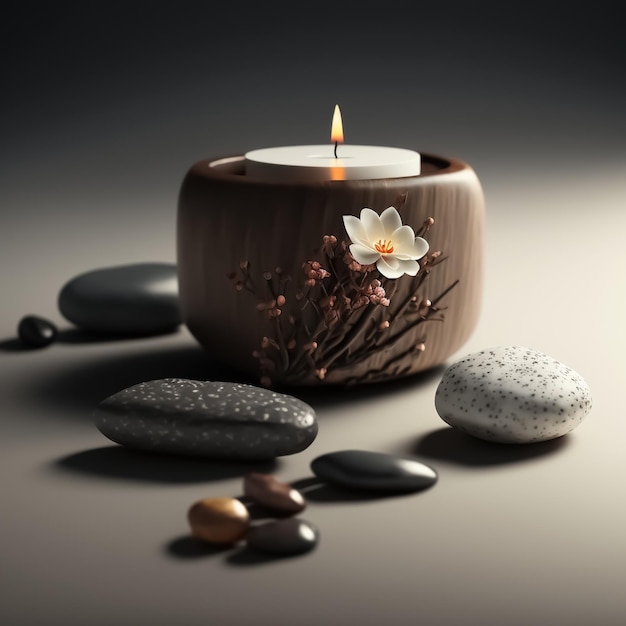 Фото Украшения дзен-спа с камнями, цветами и свечами