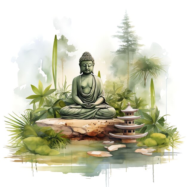 Zen Spirit Garden Bamboo and Moss Meditation Cushions Buddha Cozy Watercolor Of Nature Decorative