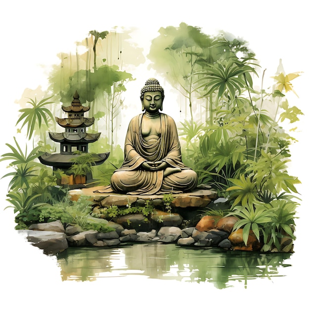 Zen Spirit Garden Bamboo and Moss Meditation Cushions Buddha Cozy Watercolor Of Nature Decorative