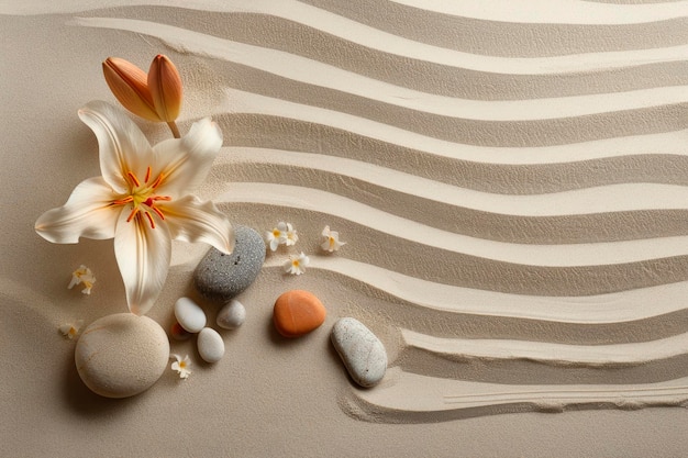 Foto zen stenen met lijnen op zand spa therapie concept