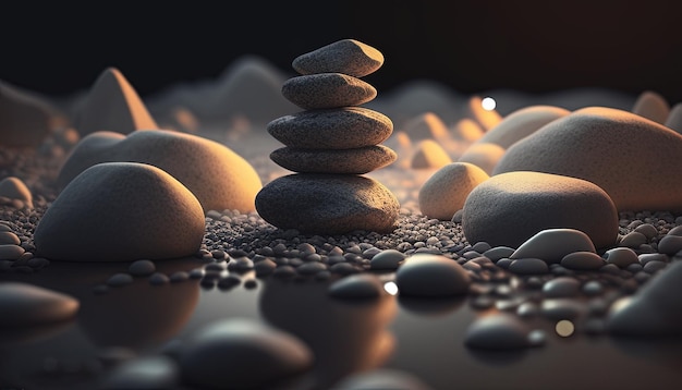 Zen stone digital art illustration Generative AI