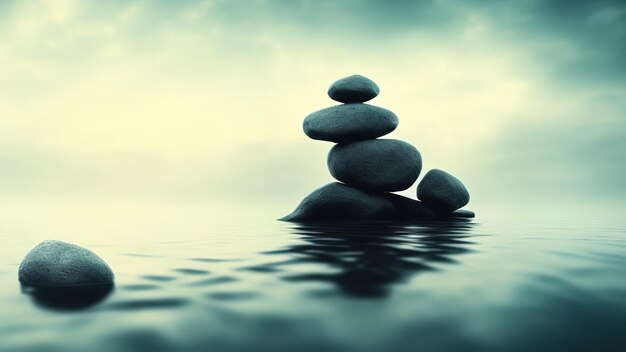 Zen stone thrown on the water on white background