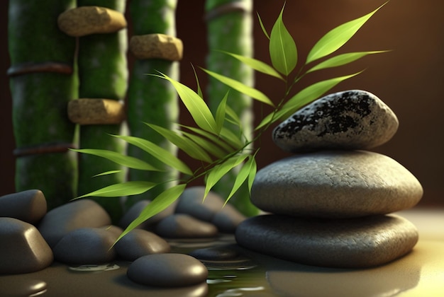 Zen stone with bamboo Spa photo concept generative ai