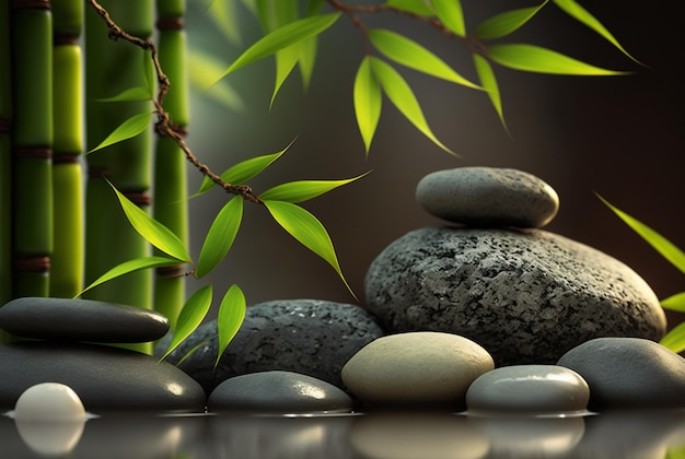 Zen stone with bamboo Spa photo concept generative ai