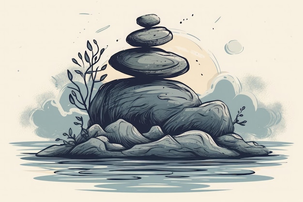 Photo zen stones garden meditation illustration ai generative