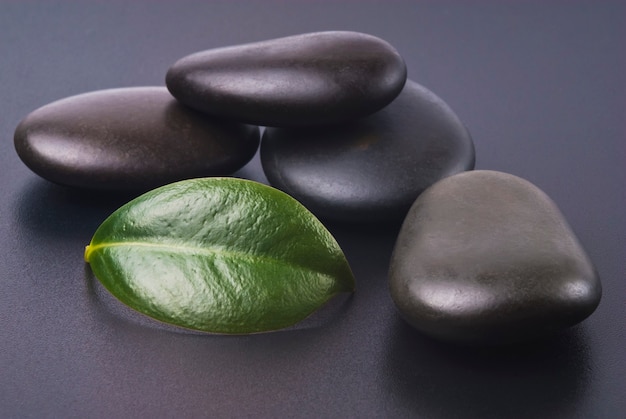 Zen stones and leaf