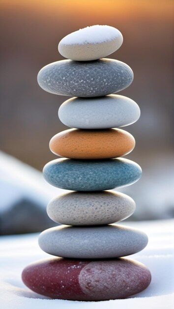 zen stones in the snow