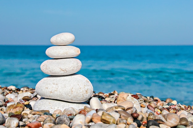 Zen stones stacked at beach