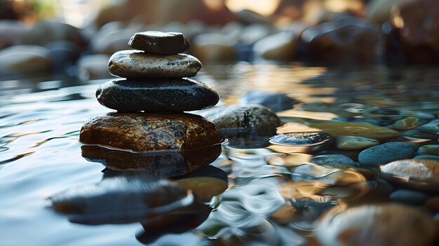 Photo zen stones stacked harmoniously in calm waters