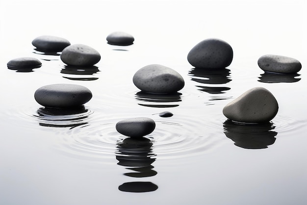 Photo zen stones in water on widescreen with white background