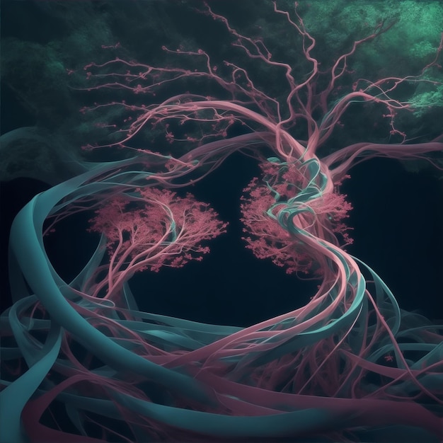 Zenuwbanen zijn met elkaar verweven in het menselijk brein, zoals wijnstokken aan een bloeiende boom
