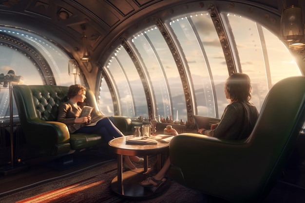 Опыт путешествия Zeppelin из 1920-х годов взгляд через большое панорамное окно искусственного интеллекта