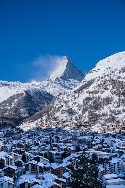 Zermatt village with Matterhorn mountain in the Morning Zermatt Switzerland