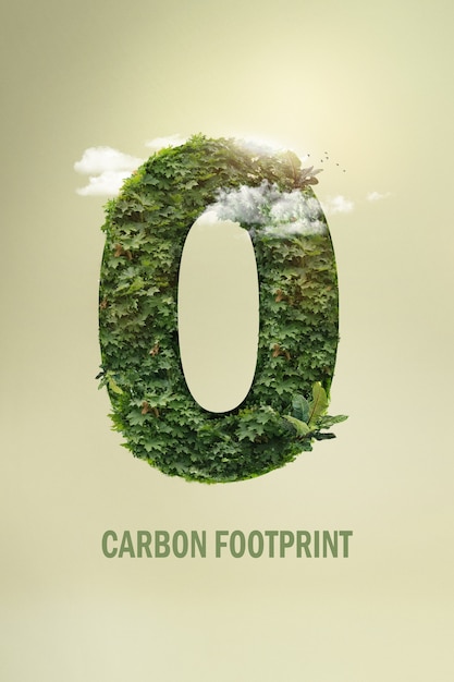 Photo zero carbon footprint text collage with nature texture