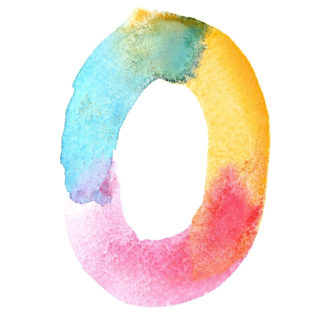 Zero - Colorful watercolor numbers