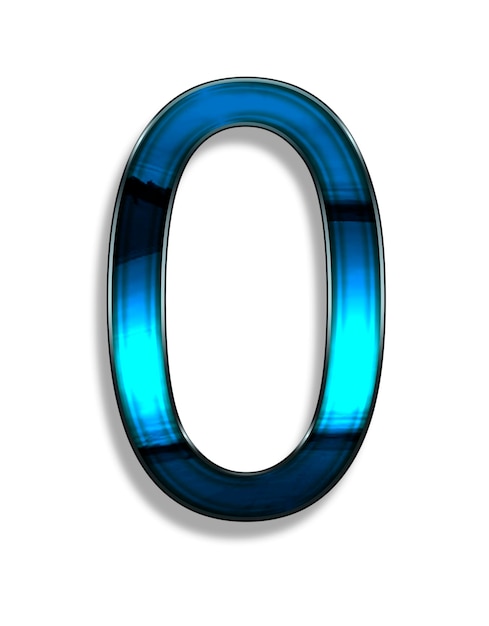 zero, illustration of  number with blue chrome effects on white background