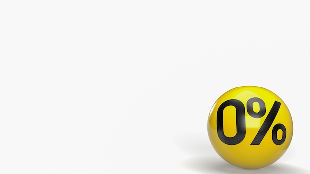 Zero percent on yellow ball 3d rendering