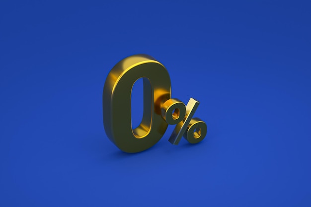 Zero percentage sign and sale discount on blue background with special offer rate. 3d rendering