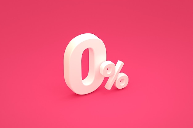 zero percentage sign and sale discount on pink background with special offer rate. 3d rendering