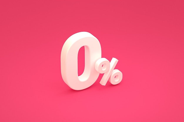 Segno di percentuale zero e sconto di vendita su sfondo rosa con tasso di offerta speciale. rendering 3d