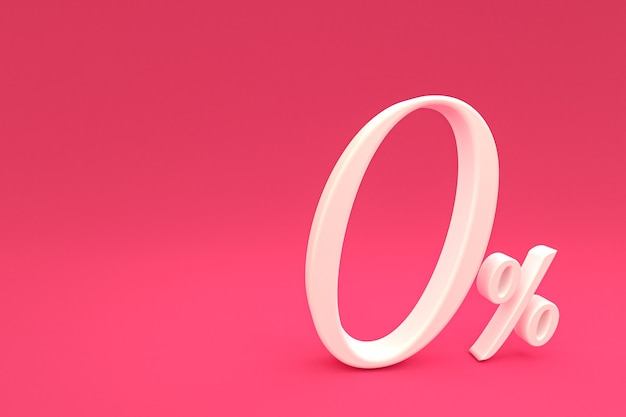 Zero percentage sign and sale discount on pink background with special offer rate. 3d rendering