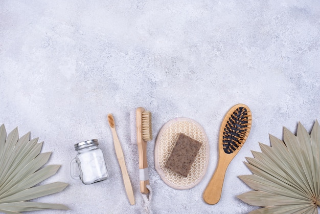 Zero waste accessories. Pumice, comb, toothbrush and washcloth