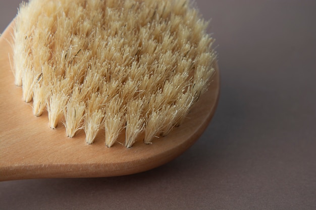 Zero waste bathroom accessories, natural sisal brush. Eco body, showers brush. Copy space.