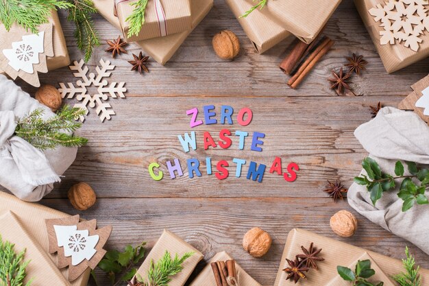 Zero waste christmas concept handmade gift boxes furoshiki style