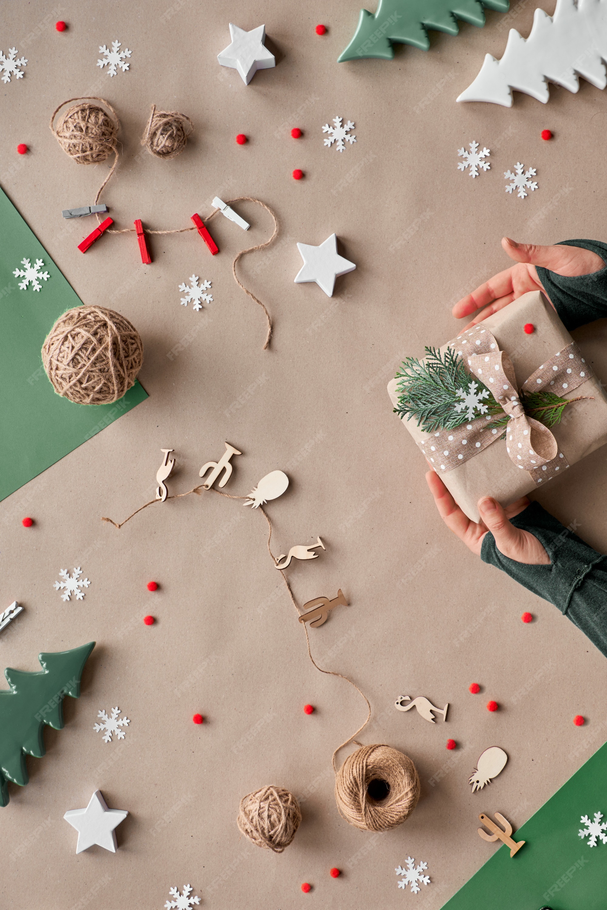 Premium Photo | Zero waste christmas, flat lay, top view on craft ...