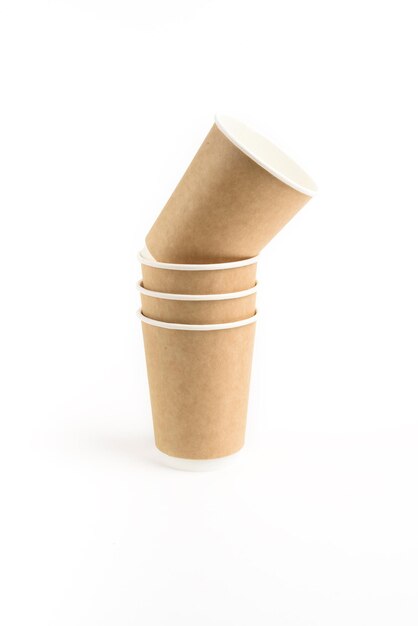 Zero waste coffee paper cups on the white background