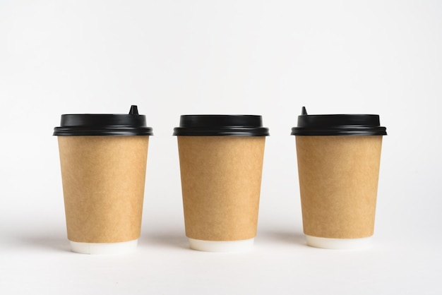 Zero waste coffee paper cups on the white background