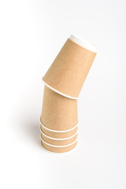 Zero waste coffee paper cups on the white background