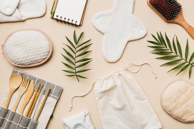 zero waste concept ecofriendly home daily accessories top view