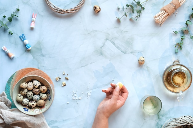 Zero waste Easter on marble table.