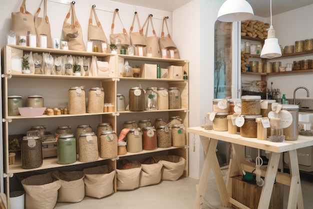 Zero waste store with reusable items and ecofriendly packaging