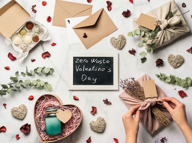 Zero waste Valentine's Day concept. 