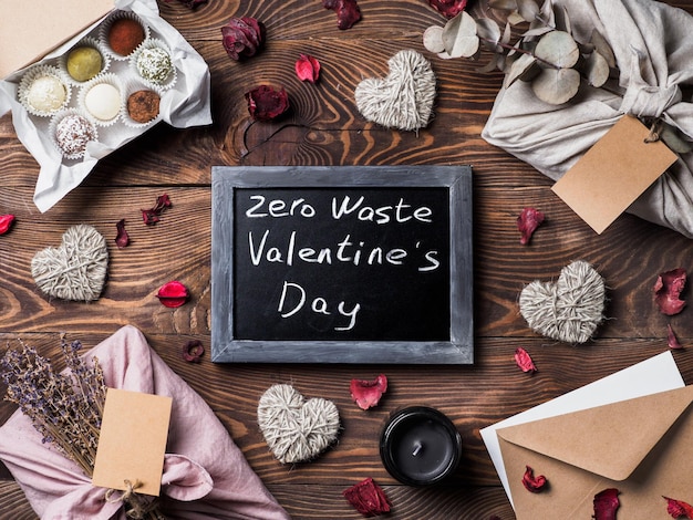 Zero waste Valentines Day concept copy space