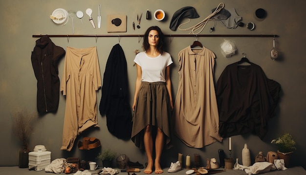 Zero waste woman minimalistic style used things renewed